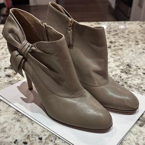 Valentino Taupe Heeled Boots with Bow Accent